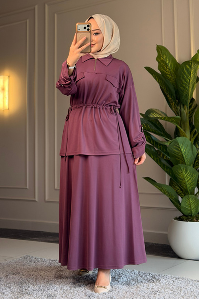 Suede Style 6486 - طقم تنورة نسائية أنيقة ومريحة من قماش لينا إنترلوك ناعم مع...