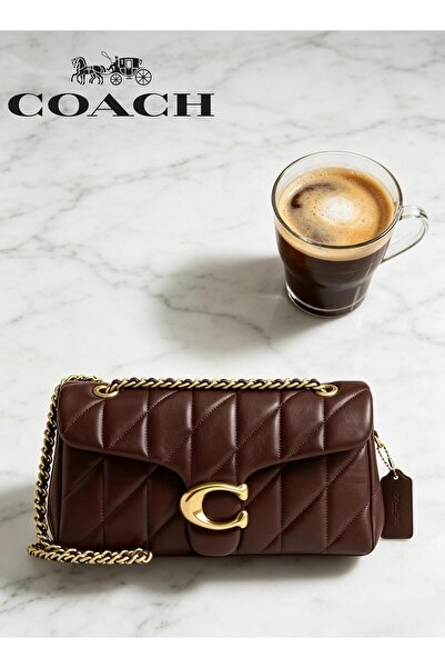 coach house حقيبة كتف جلد مبطّن ، لون بني قهوة، 25 سم × 8 سم × 14 سم
