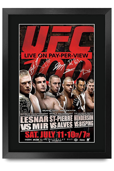 HWC Trading صورة مؤطرة موقعة ومطبوعة لـ UFC 100 بروك ليسنر وفرانك مير وجورج، ...