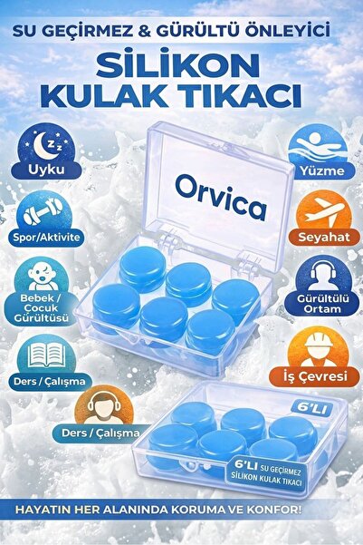 ORVİCA 6'lı Gürültü Önleyici Su Geçirmez Silikon Kulak Tıkacı Burun Tıkayıcı