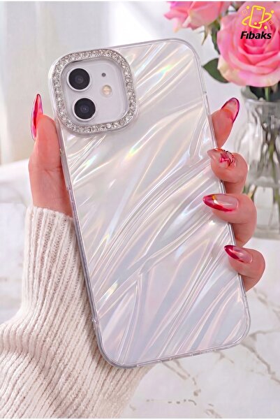 Fibaks iPhone 11 Kılıf Taşlı Parlak Dalga Desenli Kamera Çerçeveli Darbe Emic...