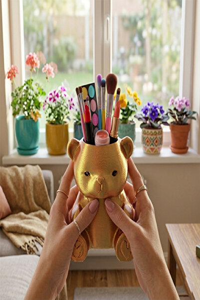 Küp Atölye Cute Teddy Bear Makeup Brush Organizer and Pen Holder