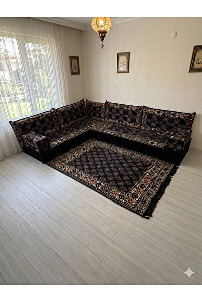 BAKIRÖZÜ HOME Şark Köşesi Takımı Lacivert Buhara Modeli 10 Parça (20 CM MİNDE...