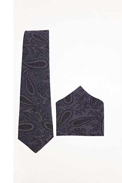 Tudors Dark Gray Patterned Classic Tie with Pocket Square