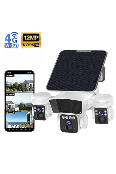 DEMAHO Camera de supraveghere solara 12MP 4G, Multi-lentile, Panou 20W, veder...