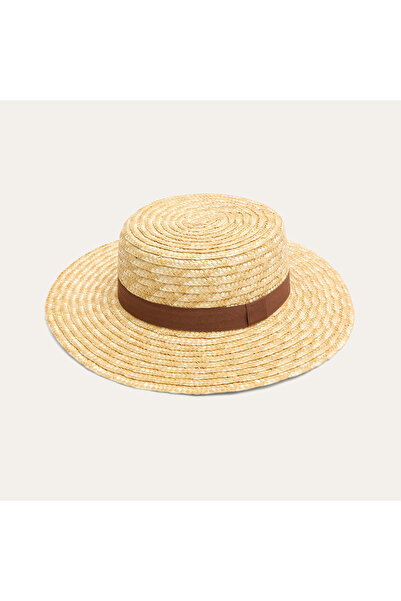 Mudo Women's Ecru Stripe Detailed Straw Hat