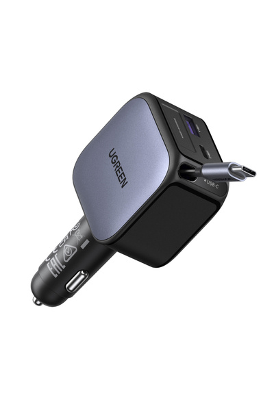 Ugreen 60W USB-C Makaralı Dahili Kablolu Hızlı Araç Çakmaklık Şarj Cihazı, 1x...