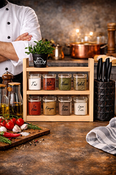 Green Life Design Ahşap Dekoratif Chef Baharatlık Baharat Rafı Mutfak Rafı