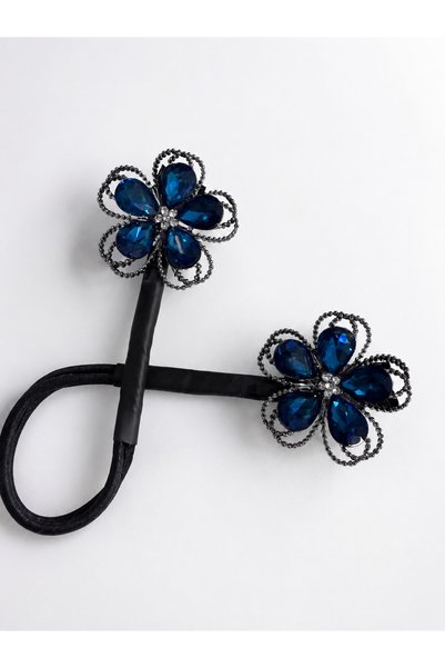 Kelira Trendy Easy-To-Use Bun Clip with Blue Flower Design