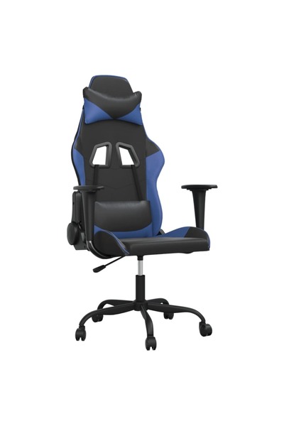 vidaxl Scaun de gaming de masaj, negru și albastru, piele ecologică