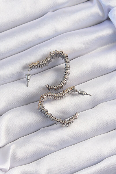 OGHAMAY Brass Gold Silver Colored Serrated Heart Earrings
