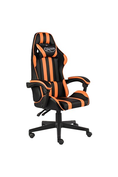 vidaxl Scaun de racing, negru și portocaliu, piele ecologică