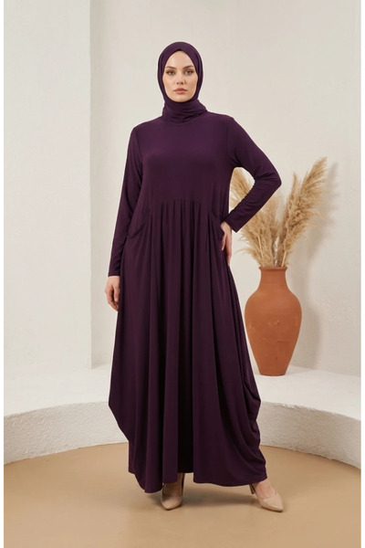 sefamerve Sandy Fabric Pocket Hijab Dress 5656-02 Mink
