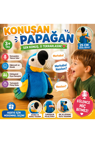 TRUST STORE Konuşulanı Tekrarlayan Eğlenceli İnteraktif Oyuncak Papağan Peluş...