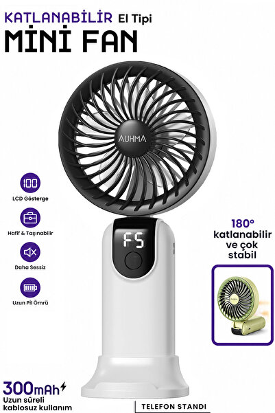 EXENAR Şarjlı El Fanı 5 kademeli Telefon Standlı Mini Vantilatör 300mAh 180° ...