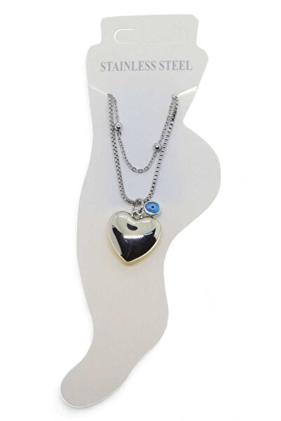OGHAMAY Silver Color Ball Elevator Cube Evil Eye Heart Steel Anklet - 3427