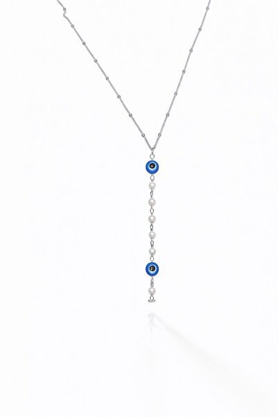 OGHAMAY Silver Color Crushed Chain Evil Eye Pearl Oval Ye Model Steel Necklac...