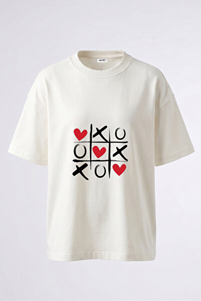 Anetos Tricou oversize alb din bumbac cu imprimeu pe spate XOXO Hearts Design
