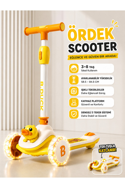 YILDIRIM OYUNCAK Ördek Figürlü LED Işıklı 3 Tekerlekli Çocuk Scooterı 3-8Yaş ...