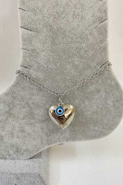 OGHAMAY Silver Color Heart Evil Eye Extension Chain Steel Anklet - 3225