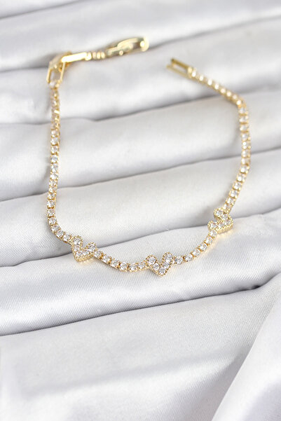 OGHAMAY Brass Gold Color Heart Model Zircon Stone Waterway Women's Bracelet