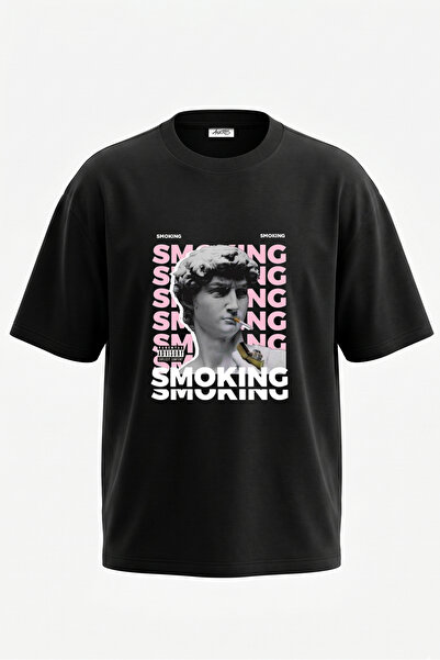 Anetos Tricou supradimensionat negru din bumbac cu imprimeu pe spate David Sm...