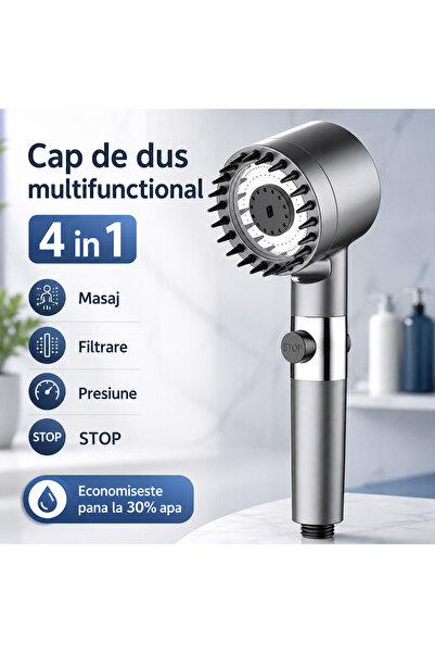iTin Cap de dus multifunctional 4 in 1, filtru purificare, masaj silicon, but...
