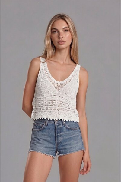 SLAW REZZ Women's V-Neck Knitwear Knitted Bustier - Openwork Strap Tank Top B...