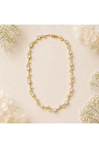 Lilith Takı Gold Color White Stone Elegant Branch Design Women's Necklace – S...