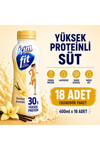 İçim Fit Yüksek Proteinli Vanilyalı Laktozsuz Süt 400 ml x 18 Adet