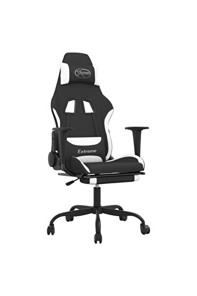vidaxl Scaun de gaming cu suport picioare, negru și alb, textil