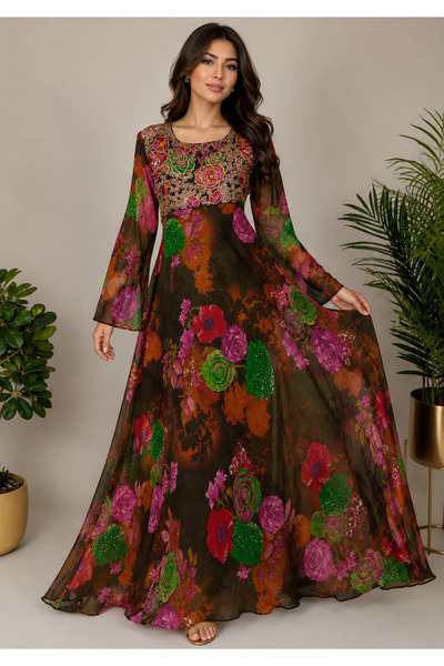 ASIAN Saderah Jalabiya Women's Elegant Floral-Themed Jalabiya, Crafted from S...