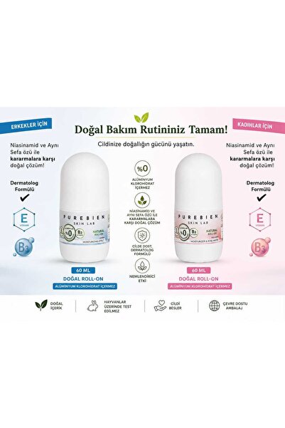 purebien skin lab 2 liDoğal Kadın ve Erkek Roll On Deodorant Dermatolog Onayl...