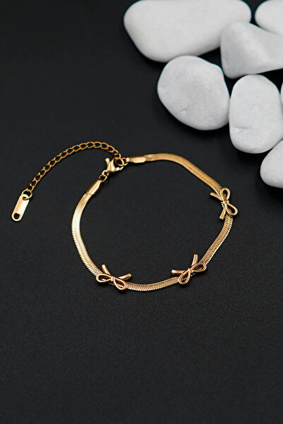 THE Steel Women's Gold Color Bow Detailed Italian Bracelet