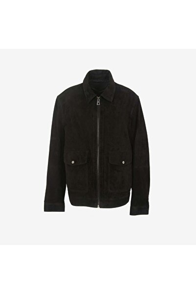 MOCASSINI Men's Shirt Collar Zippered Suede Leather Coat Dk-2677