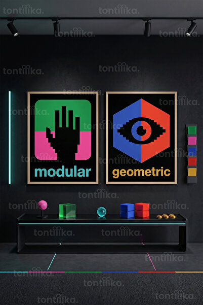 Tontilika Modern Geometric Art 2-Piece Wooden Framed Painting Set