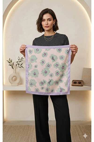 DipOL Butik وشاح باندانا من الساتان بتصميم زهور بإطار أرجواني 50x50 سم