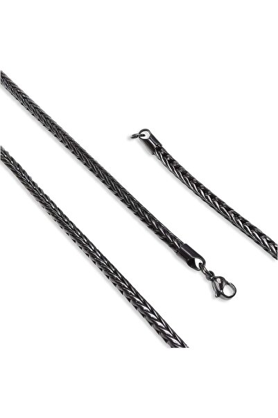 Mestore Oval King Bean Braided Black Steel Necklace 4mm 3168Cek024