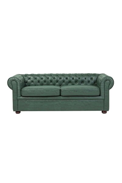 OEM Canapea Chesterfield 3 locuri Re-Bloom, piele/eucalipt/stejar, 195x76x70 ...