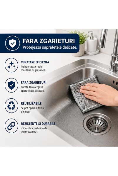 iTin Set 10 lavete multifunctionale 20 x 20 cm, microfibra metalica, fara zgarieturi, rezistente si reutilizabile