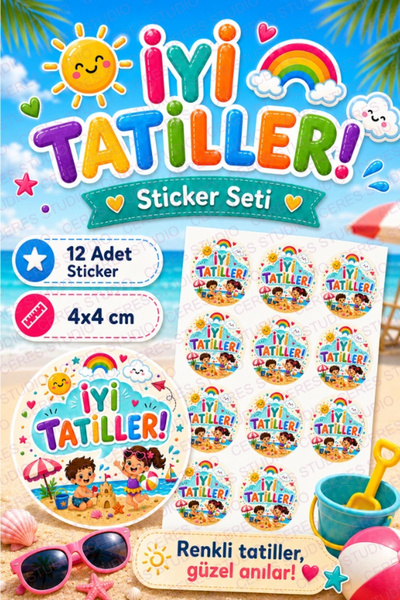 Ceres Studio İyi Tatiller Sticker Seti i11- 12 Adet Yuvarlak Etiket | Karne K...