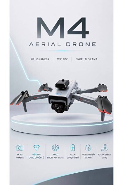 Dimute Shop M4 4K HD Drone Katlanabilir WiFi FPV Kameralı Engel Algılamalı Pr...