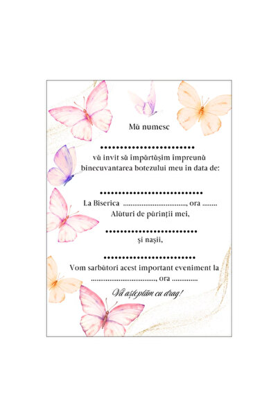 OEM Set 10 Invitatii botez 13x18 cm plic, model 48