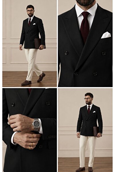ilayda emir Black Double-Breasted Exclusive, Slim Fit, Men's Jacket