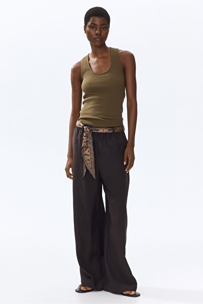 H&M Keten Karışımlı ve Şal Detaylı Pantolon