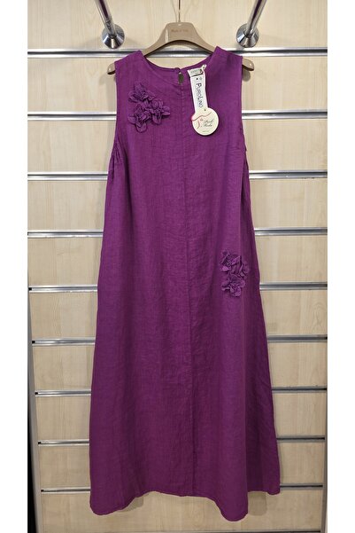 Park Moda Rochie din in italiană cu mâneci scurte și aplicații florale