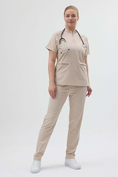 Owlet Medikal Lycra Stone Color Scrubs with Zipper Detail