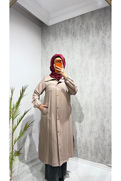 BELİS WEAR Kadın Cepli Çıtçıtlı Uzun Kap Tunik Çilek Kap Yazlık