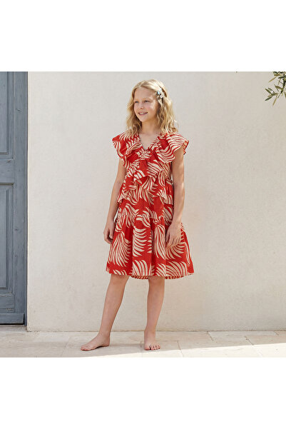 Juniors V-neck Sleeveless Dress with Ruffles