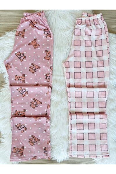 Pijamacs Polka Dot Teddy Bear and Plaid Patterned 2-Piece Pajama Bottoms
